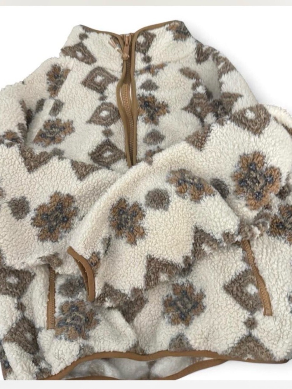 The Upside Cream & Brown Patterned Sherpa Half-Zip Pullover - Picture 5 of 7